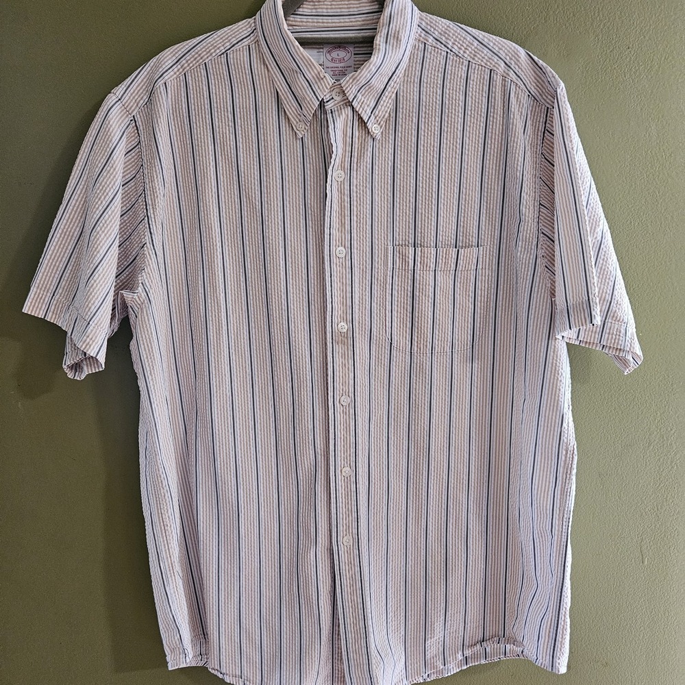 Brooks Brothers 1818 Original Polo Shirt Mens Large Button White Beige Short Sle - Picture 4 of 6